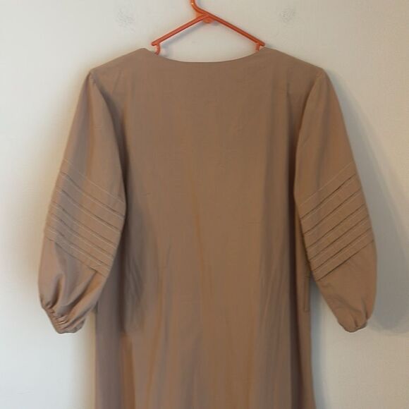 Intermix Womens puff short sleeve ruffle tan tiered prairie v-neck dress size 4 - Picture 9 of 11